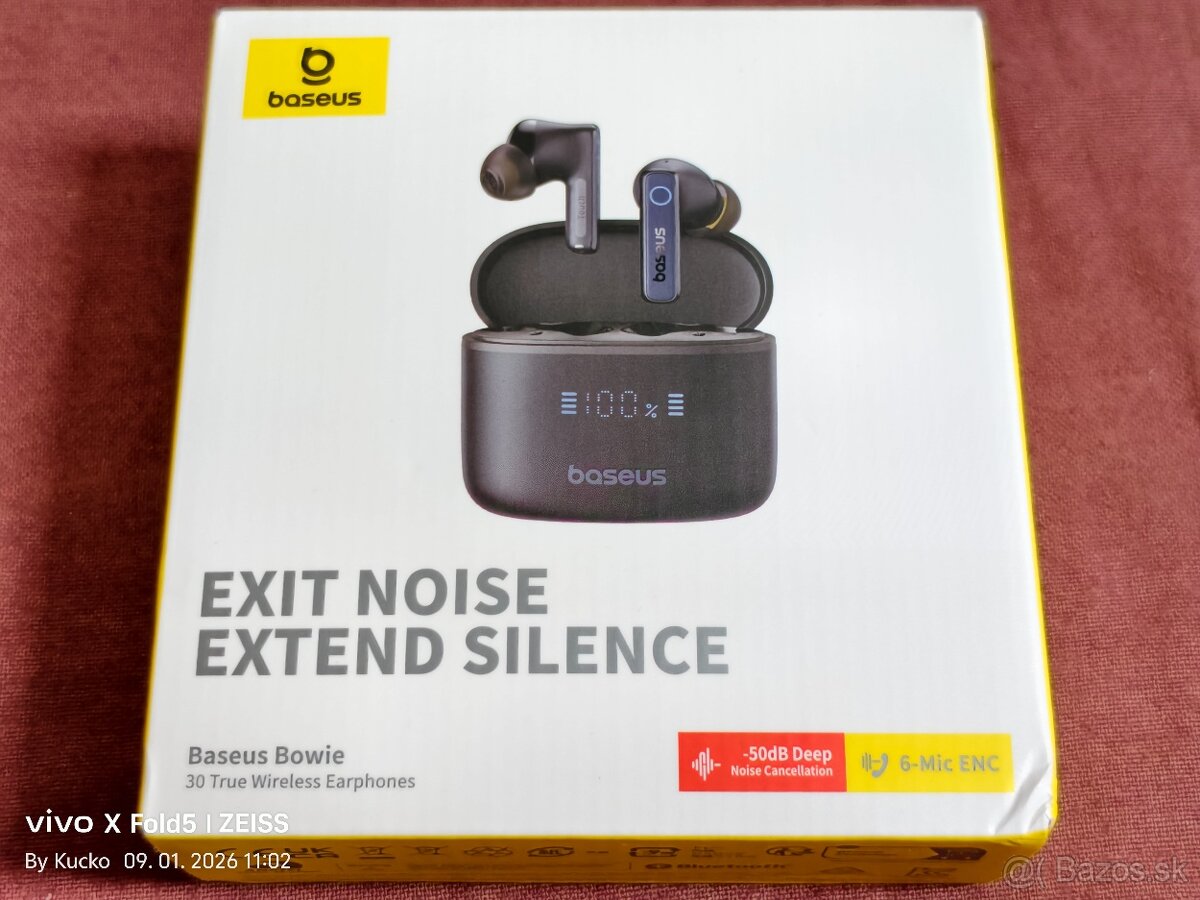 Bluetooth slúchadlá/špunty Baseus Bowie 30, ANC,65h,IPX4,APK - 5