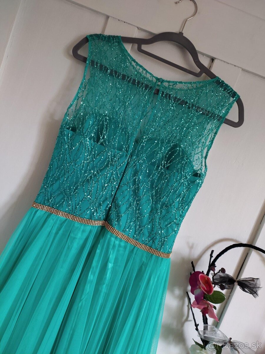 Dámske dlhé tyrkysové spoločenské šaty - 5