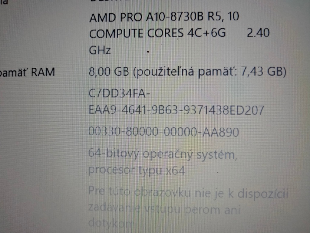 predám Hp elitebook 745 G4 ,AMD A10 quad core,8gb ram , ssd - 5