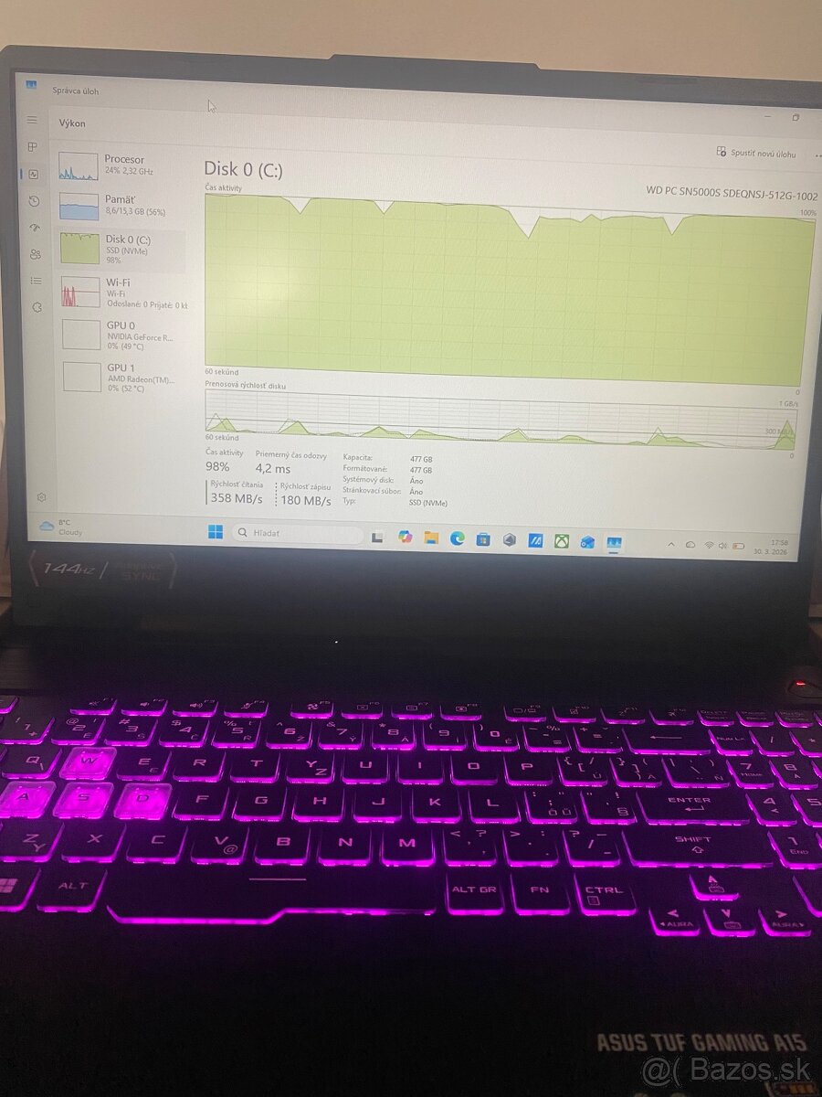 Herný notebook ASUS TUF Gaming A15, RTX 3050, 16GB RAM - 5