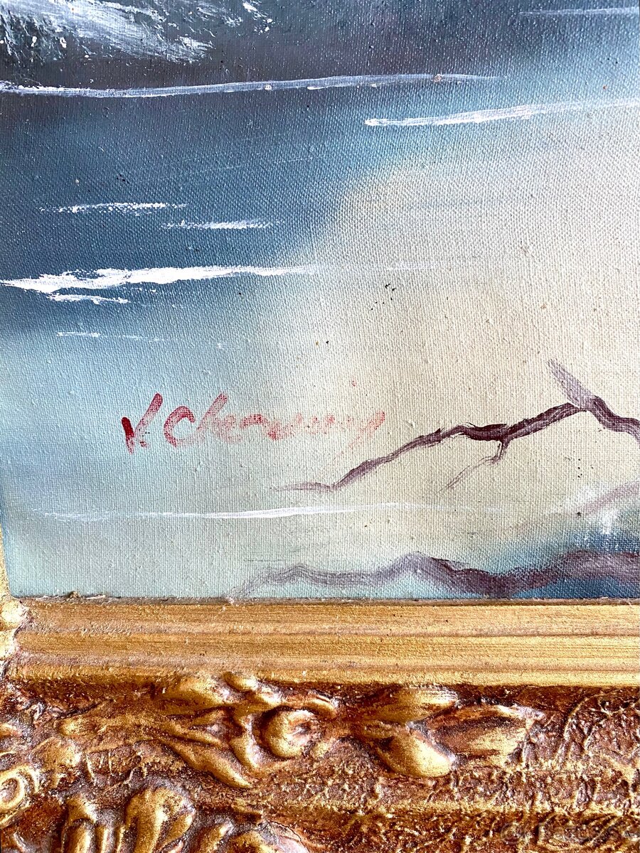 Starý krásný velký obraz, olejomalba na plátně - 5