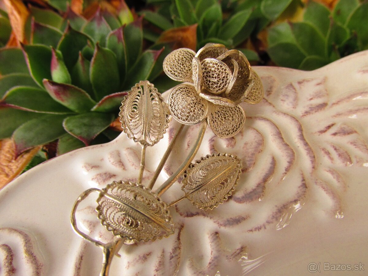 Strieborná filigránová brošňa Ruža, Ag 800 - 5