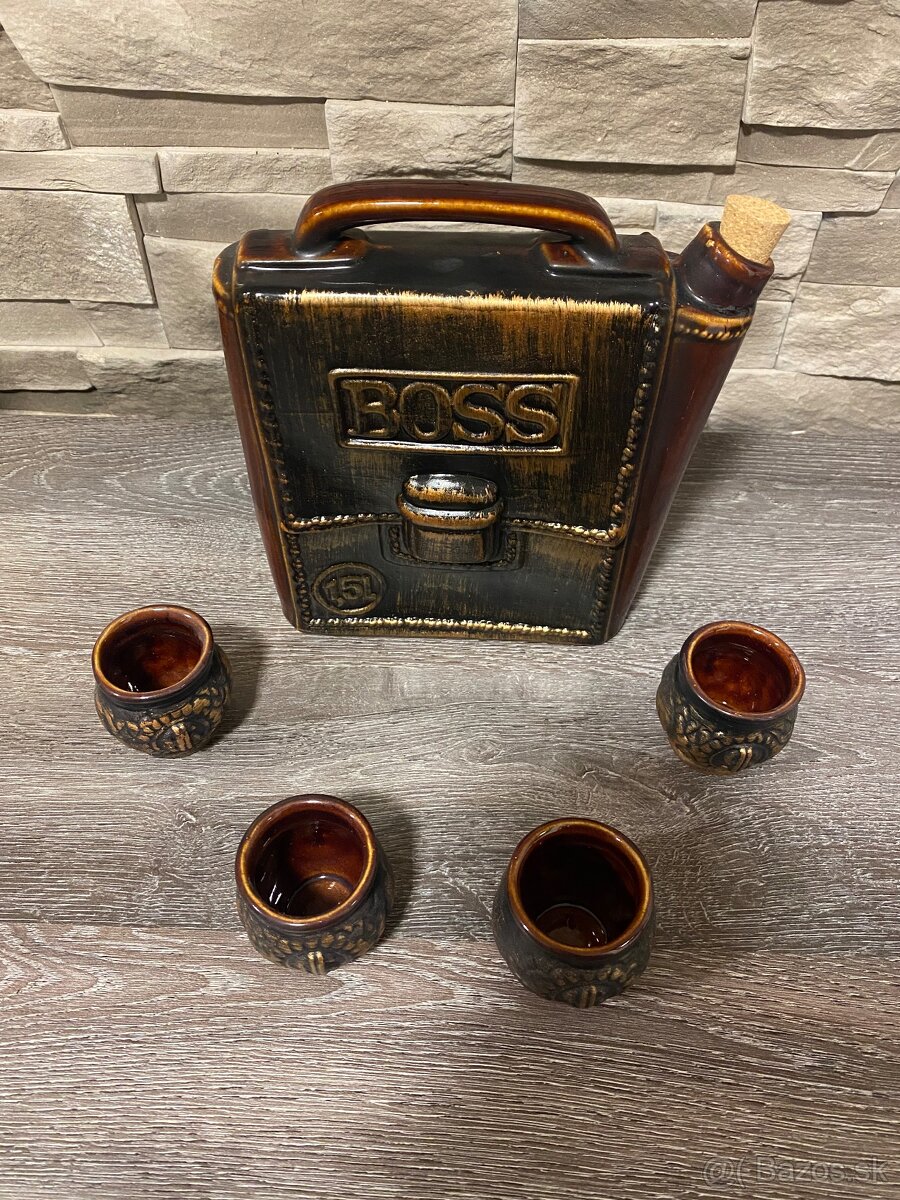 KERAMICKÁ FĽAŠA „BOSS“ + 4 POHÁRIKY - 5