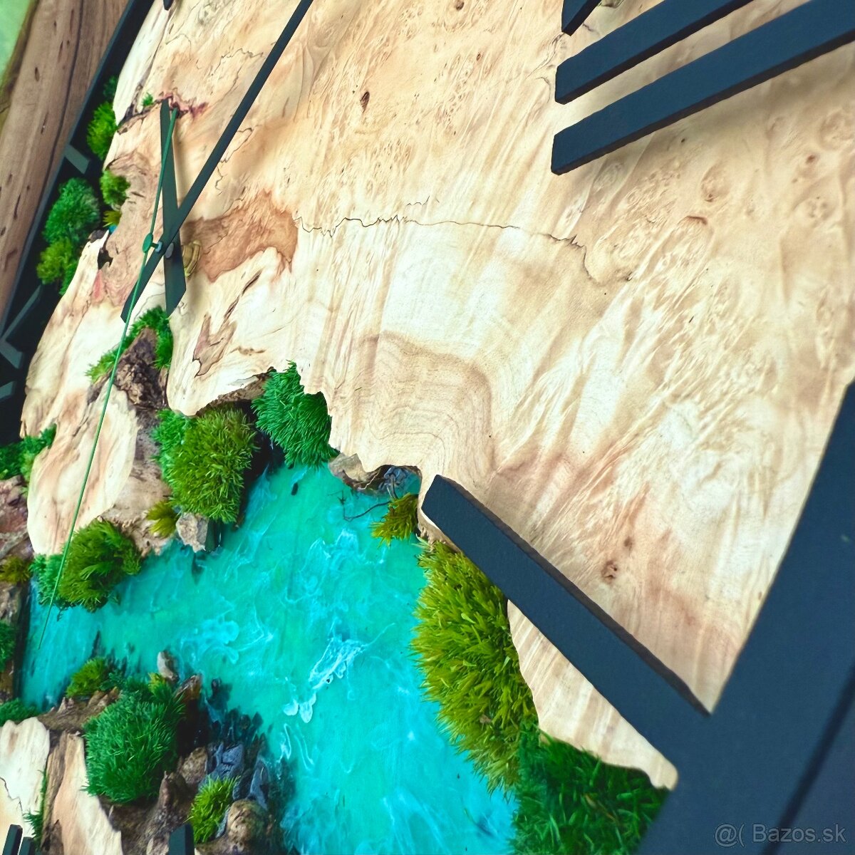 Machové hodiny s drevom a epoxidom 50cm priemer - 5