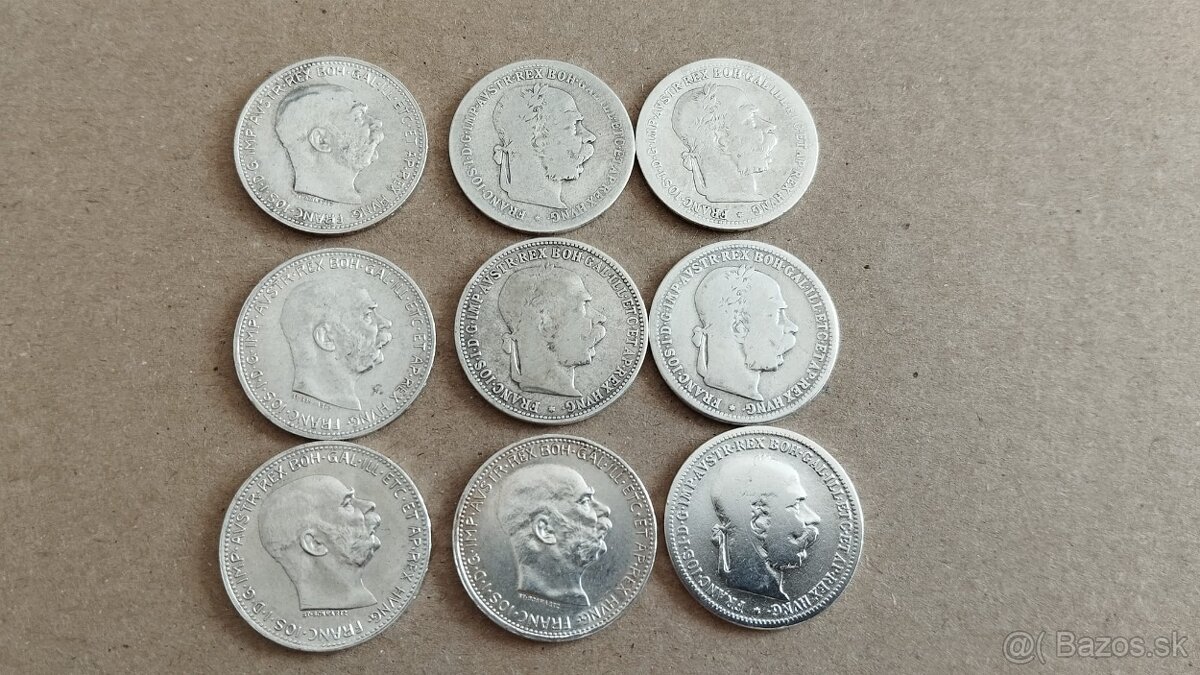 9ks starých korun - Stříbrné korony - konvolut korun. - 5