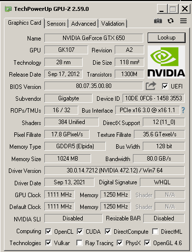 Gigabyte GeForce GV-N650OC-1GI - 5