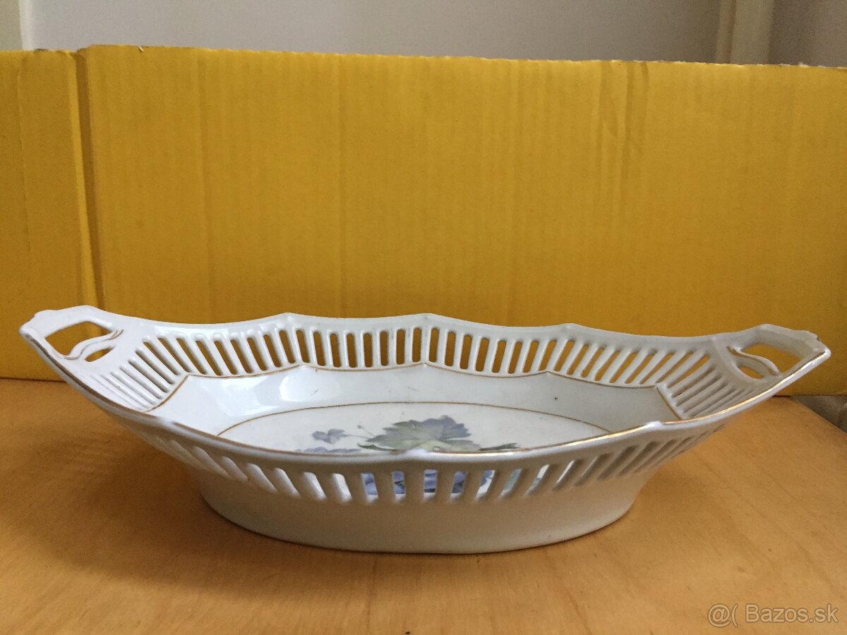 Starozitny vintage antik prerezavany kosik misa tacka motiv - 5