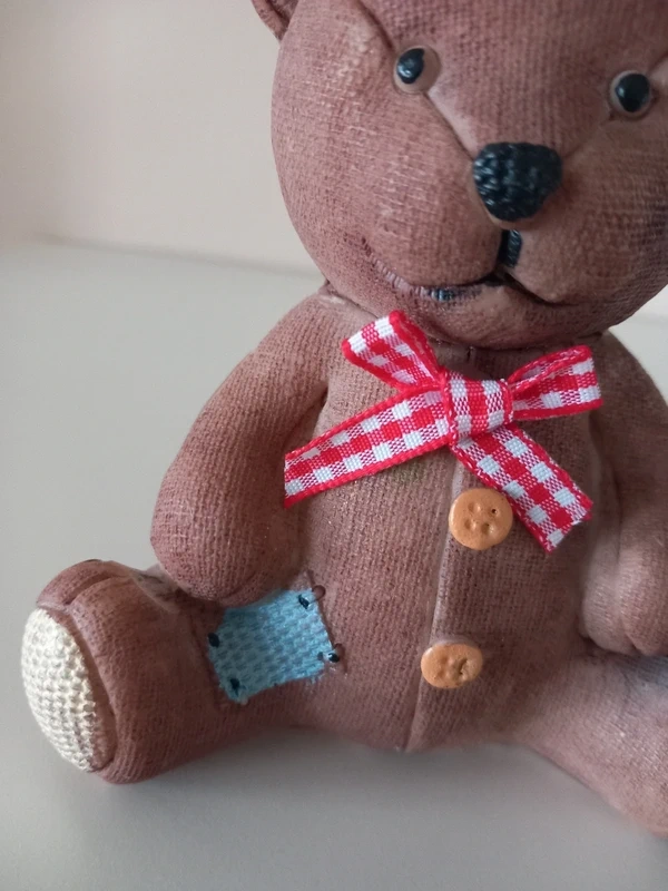 Starý keramický sediaci medvedík 12x10x7 cm - 5