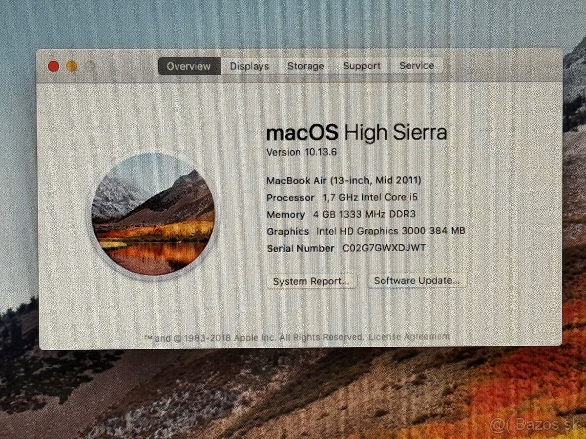 Apple Macbook Air 13" (mid 2011) a1369, i5, 4GB, 128GB - 5