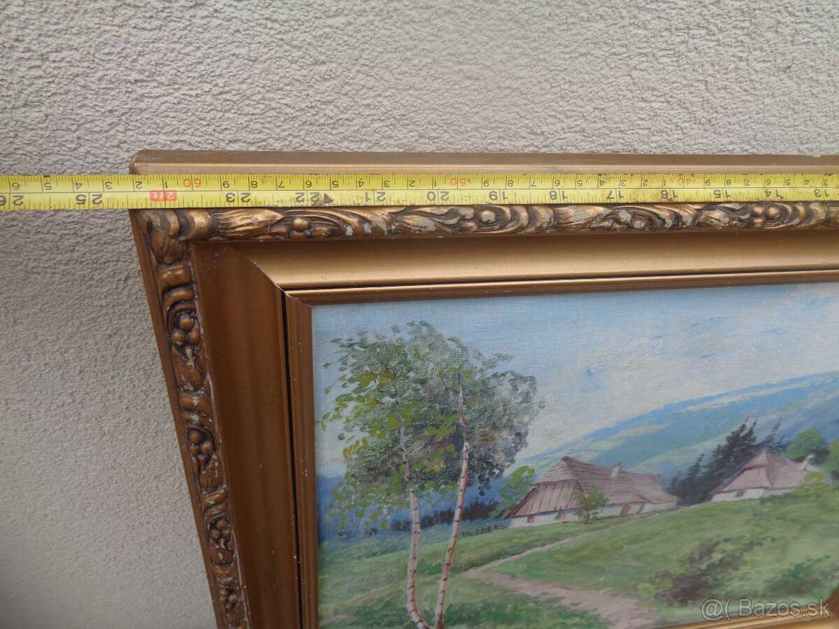 obraz, chalupky na okraji lesa - olejomalba - 5