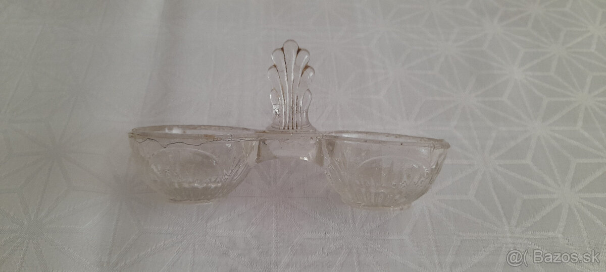 Misa na ovocie, retro brúsený košík, svietnik, solnička - 5