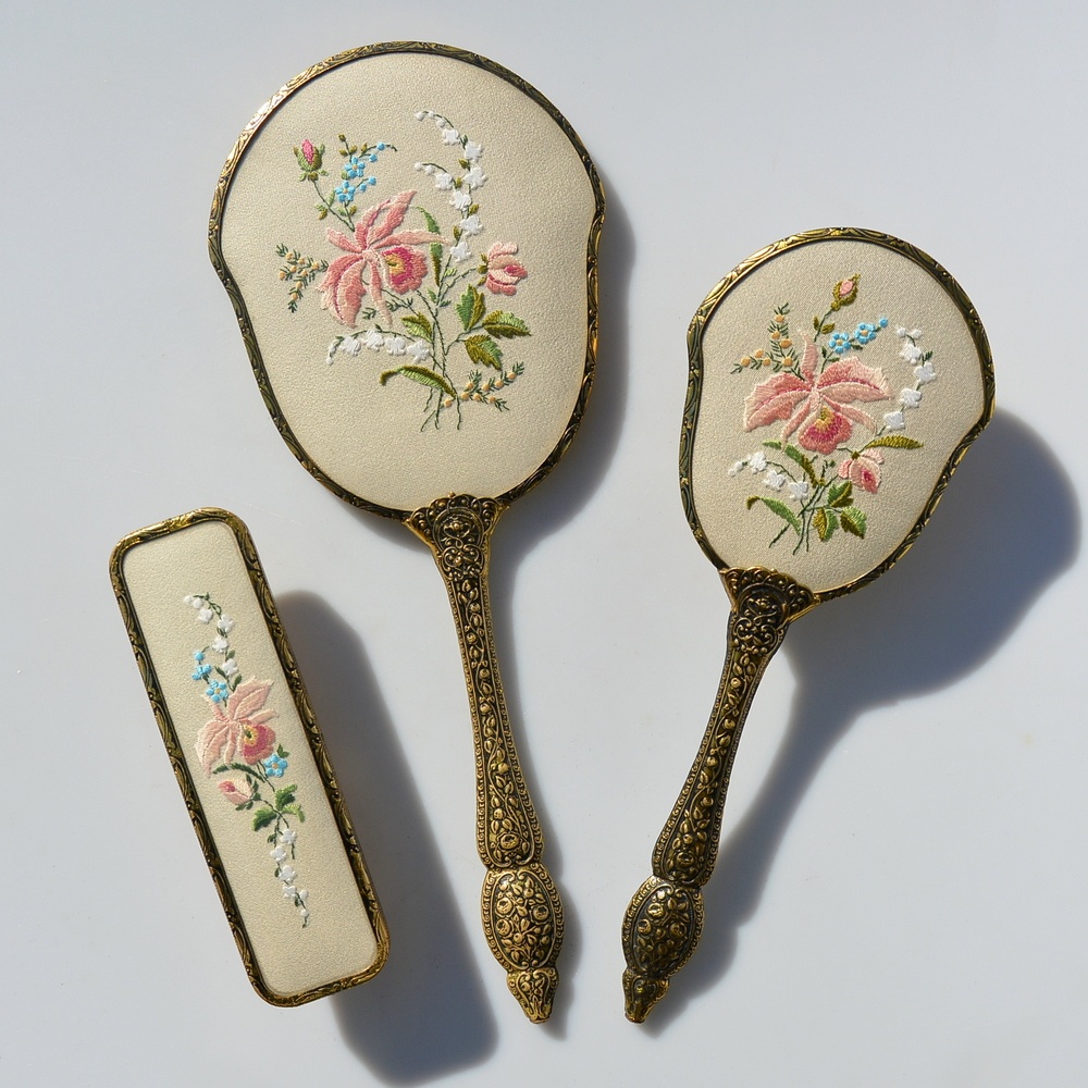 Vintage anglická sada na česanie - zrkadlo + 2x kefa - 5