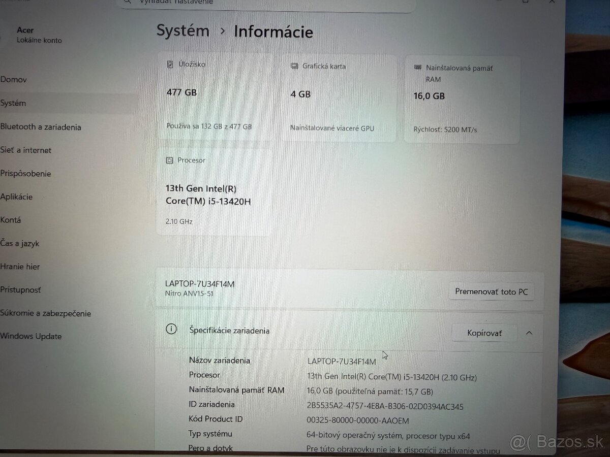 Predám Acer Nitro v15 - 5