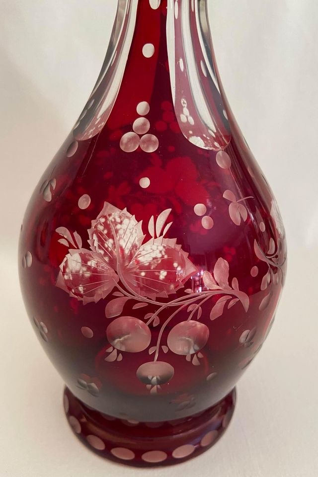 Fľaša brúsené rubínovú sklo - 5