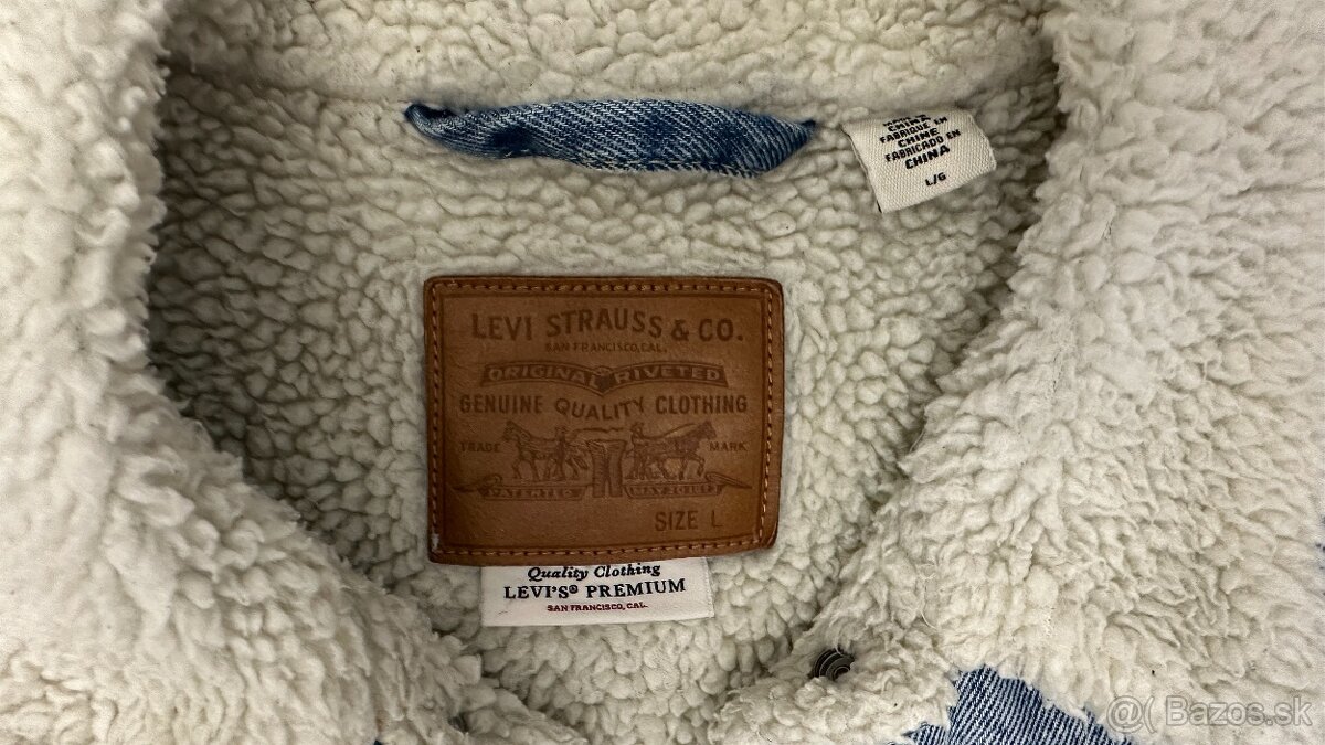 Pánska,džínsová,zateplená bunda LEVIS - veľkosť L - 5