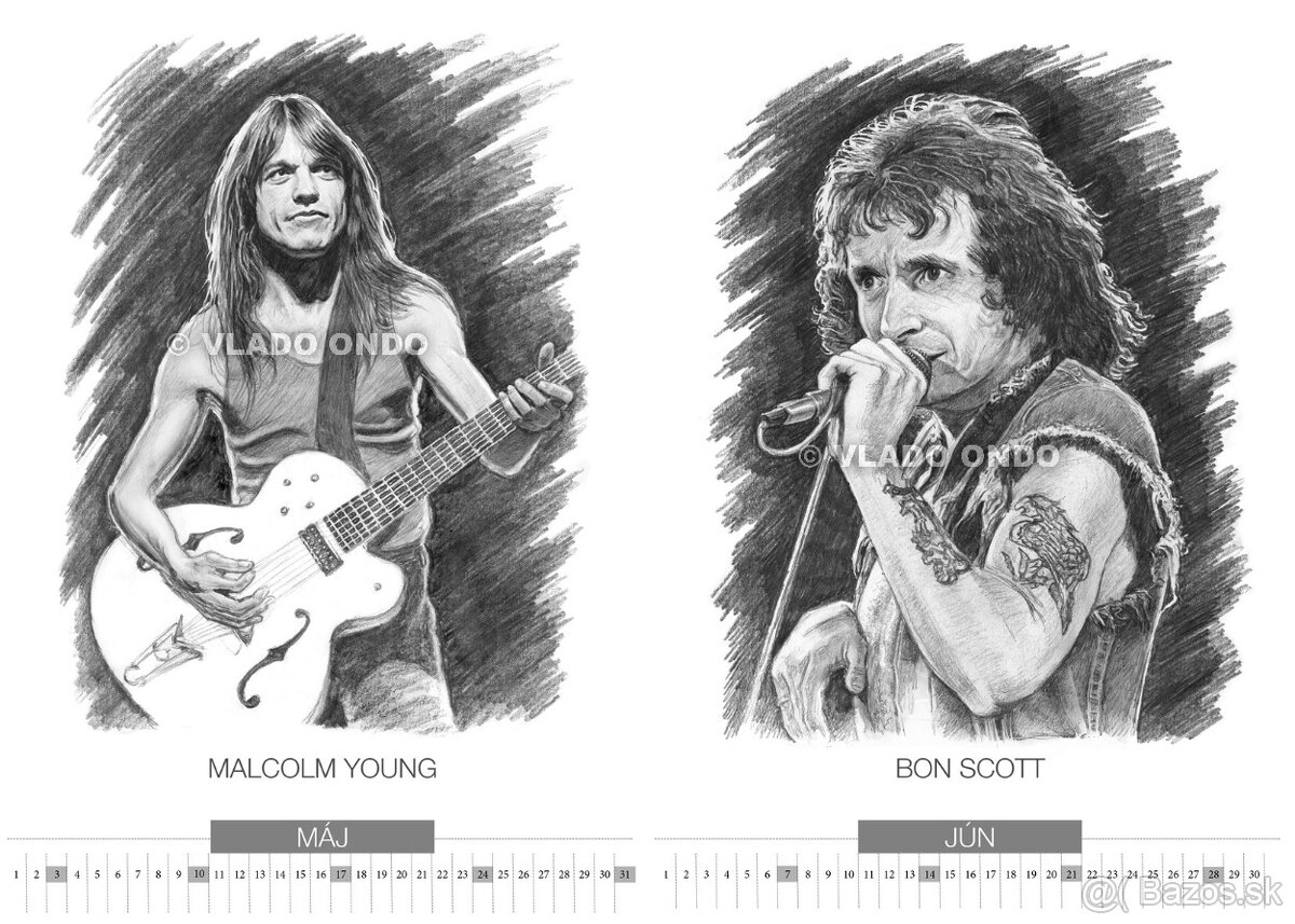 unikátny kreslený kalendár portrétov AC/DC 2026 - 5