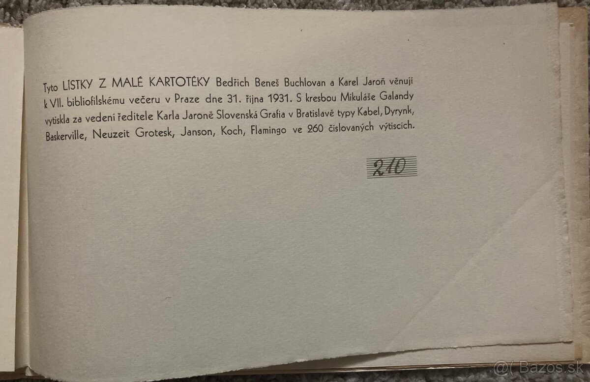 (bibliofília/M. Galanda) Lístky z malé kartotéky, 1931 - 5