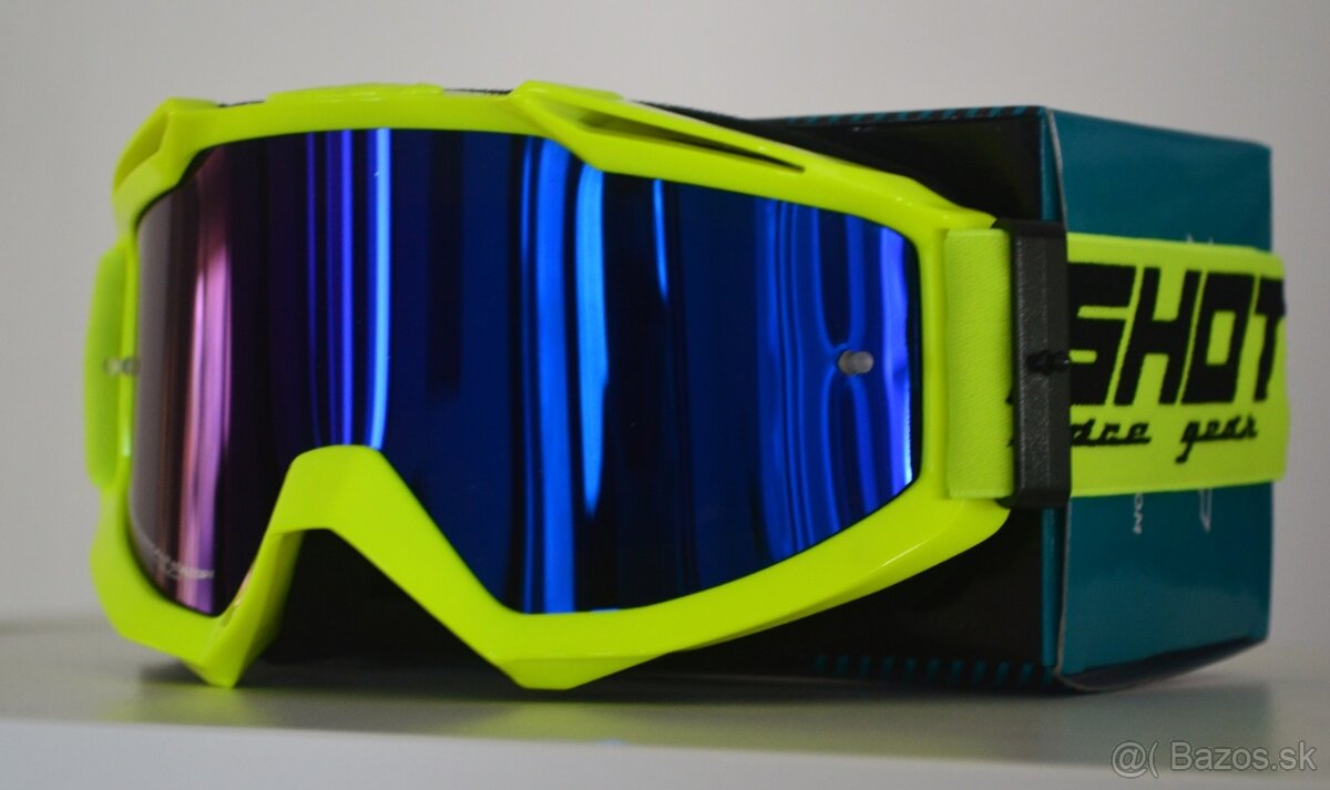 SHOT prilba okuliare modrá perleťová žltá fluo - 5