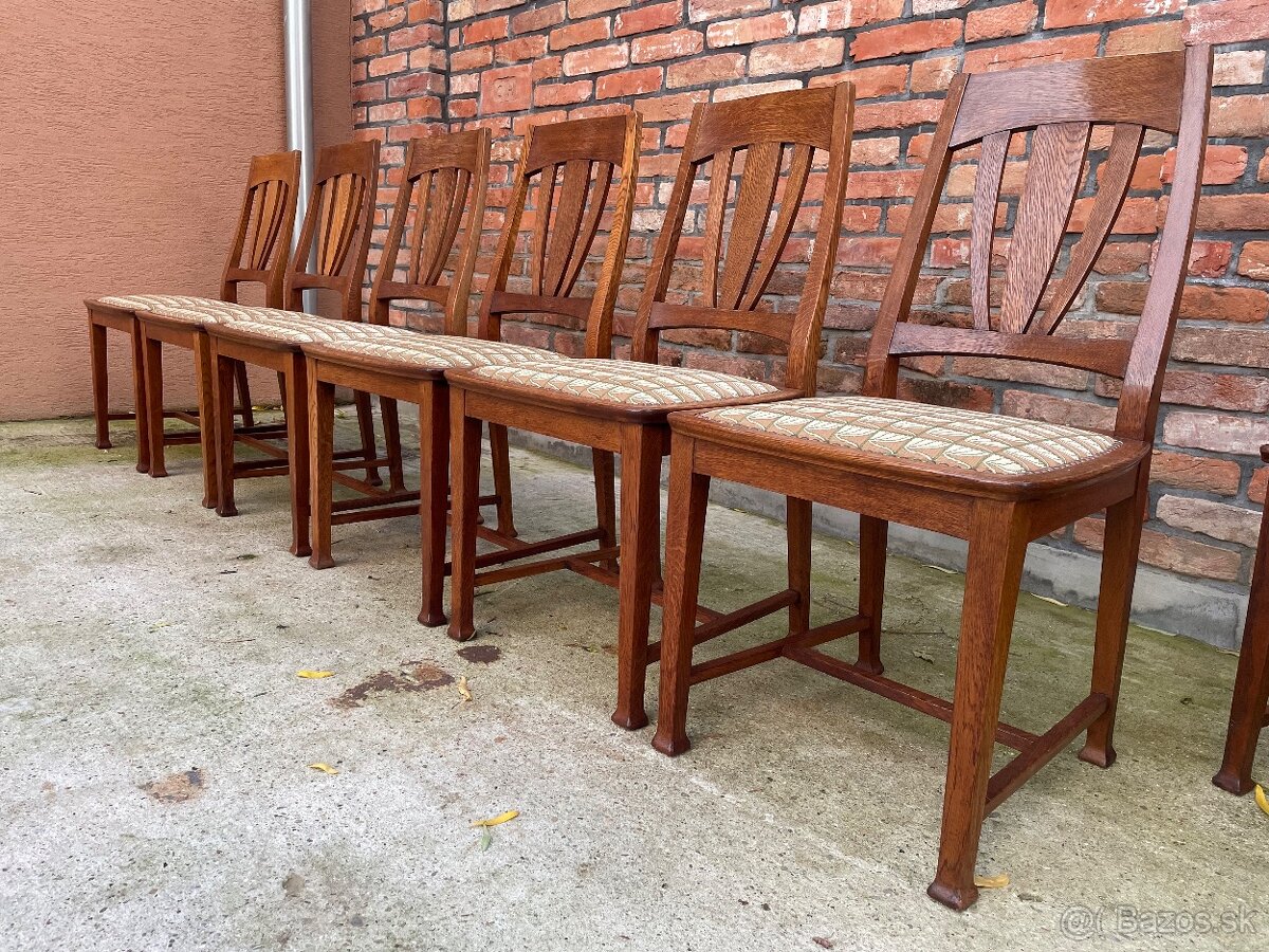 Originálne Jugendstil stoličky, 8 ks, dub, TOP STAV - 5