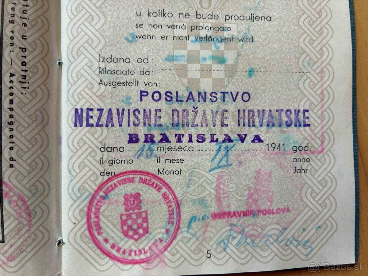 Chorvátsky veľvyslanecký pas z vojny - 5