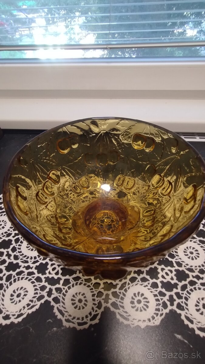 Misa z jantároveho skla-čerešne,Jozef Inwald obd. 1940-1960 - 5