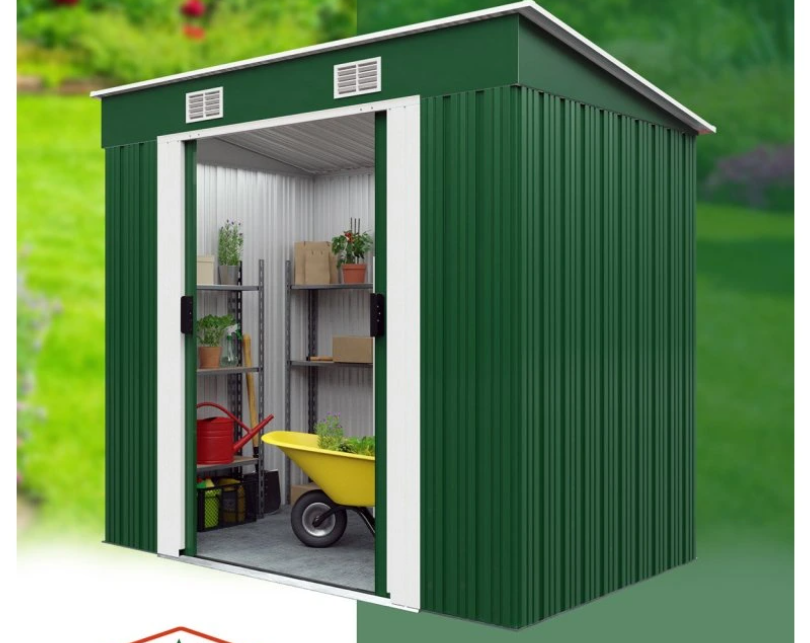 Záhradný domček 196x122x180 cm sivý s oknami a zelený bez - 5