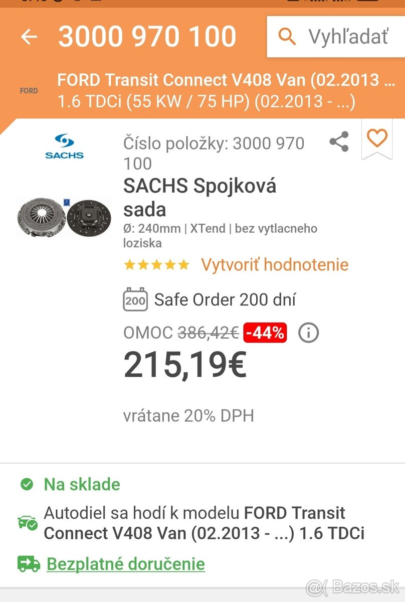 Spojková sada Sachs Ford transit connect 1.6tdci - 5
