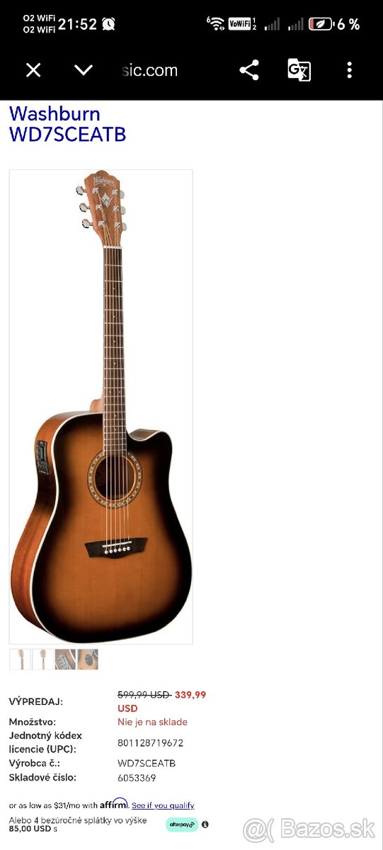 Washburn elektroakustická gitara - 5