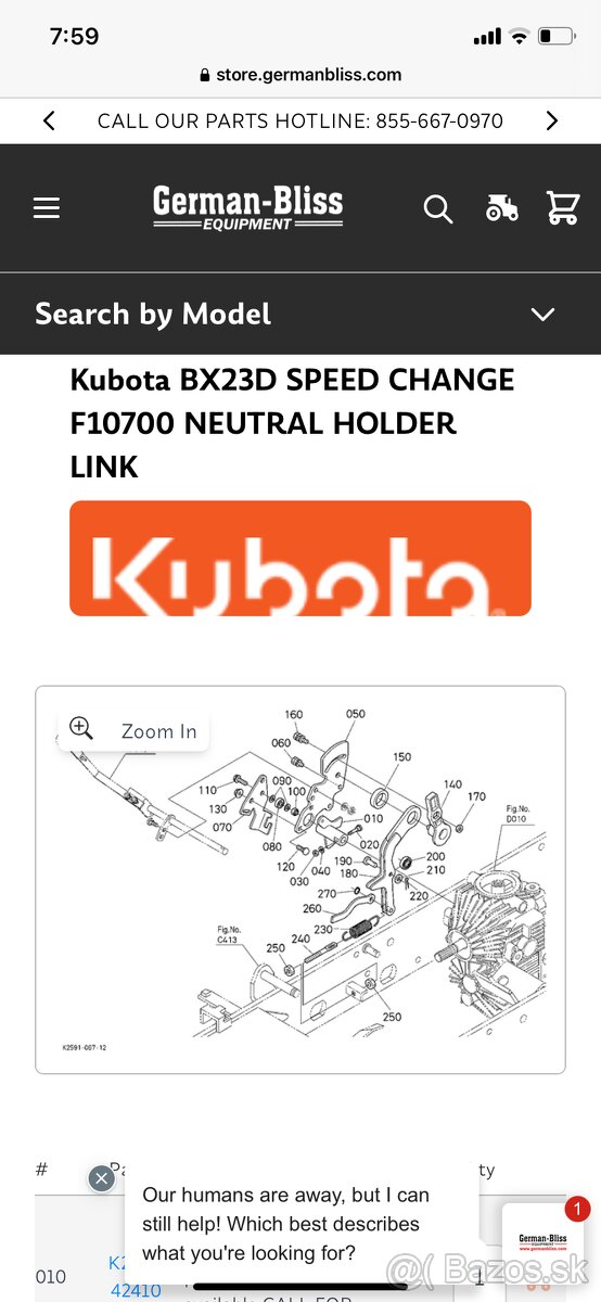 Kubota BX23D SPEED CHANGE F10700 NEUTRAL HOLDER LINK - 5