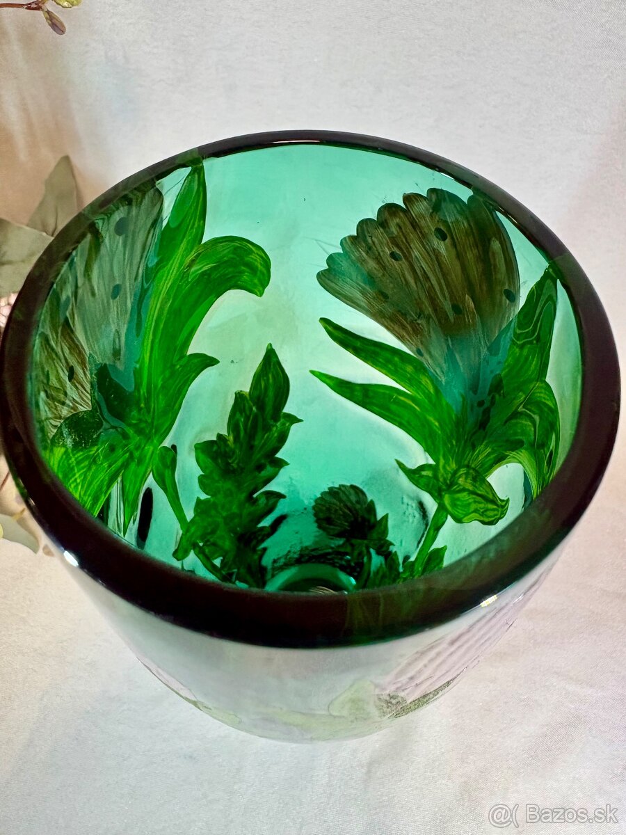 Secesna sklenená malovana vaza - 5