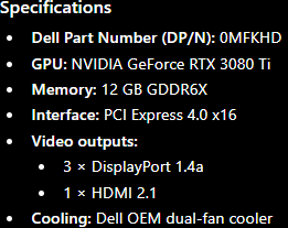 Dell Alienware - Nvidia GeForce RTX 3080 Ti 12GB - 5