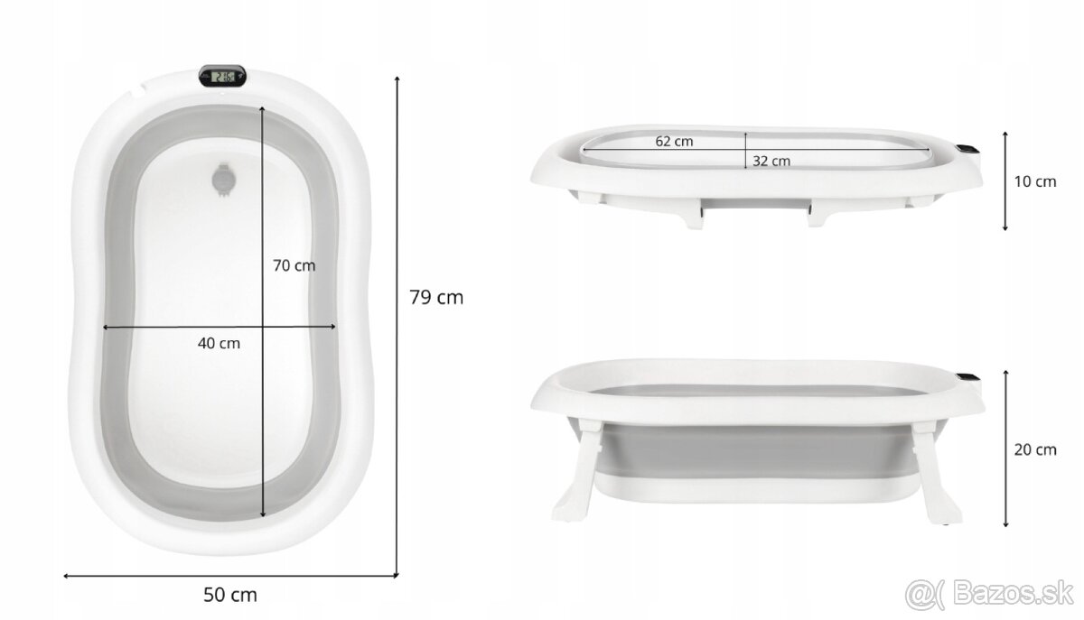 Skladacia vanička so stojanom, teplomerom a vankúšom - 5