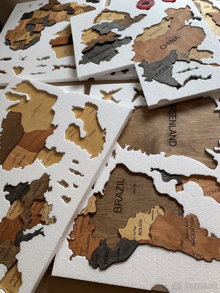3D Drevená mapa sveta na stenu - 5