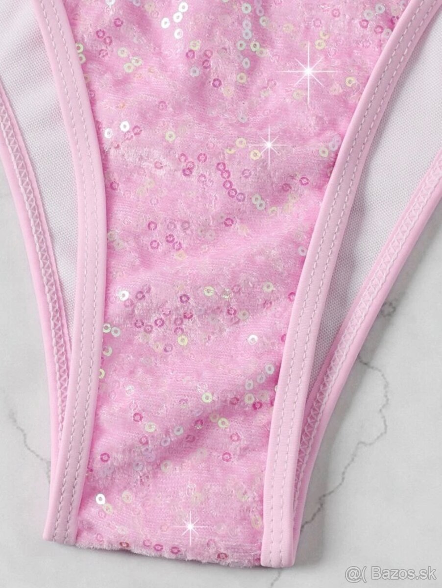 Nové dámske plavky ružové s flitrami - 5