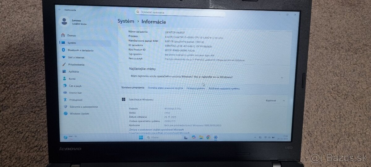 14" LENOVO ThinkPad L450 i5-4300U/ SSD/ 8GB DDR3 - 5