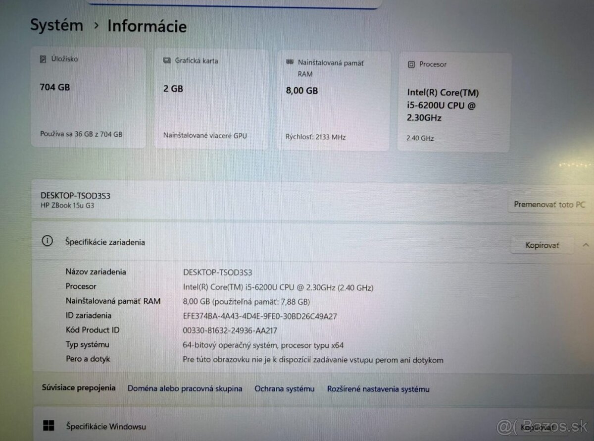 Notebook HP ZBook i5-6200U / 8GB RAM / SSD + HDD - 5