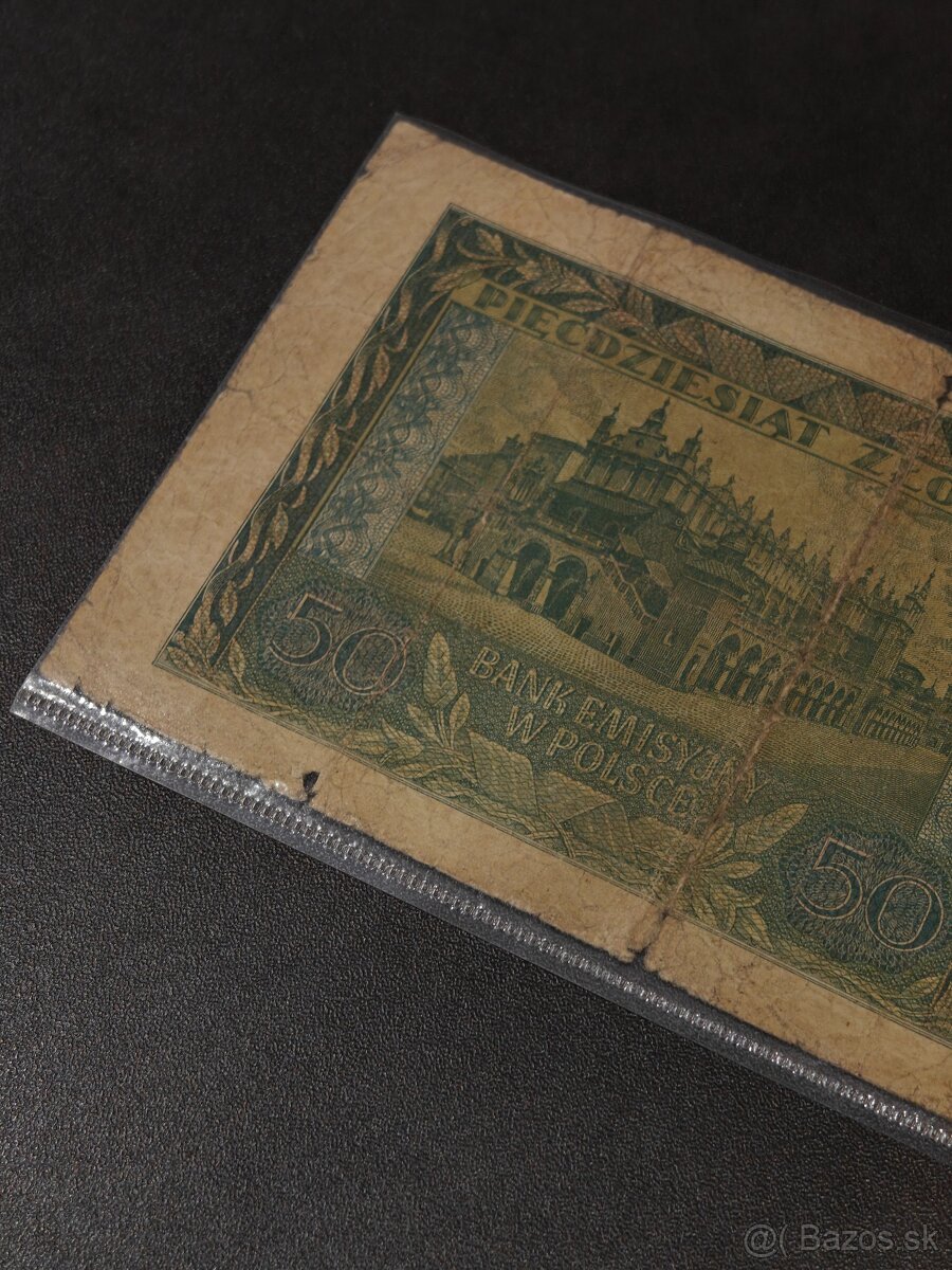 Bankovka 50 zlotych 1940 s pečiatkami - 5