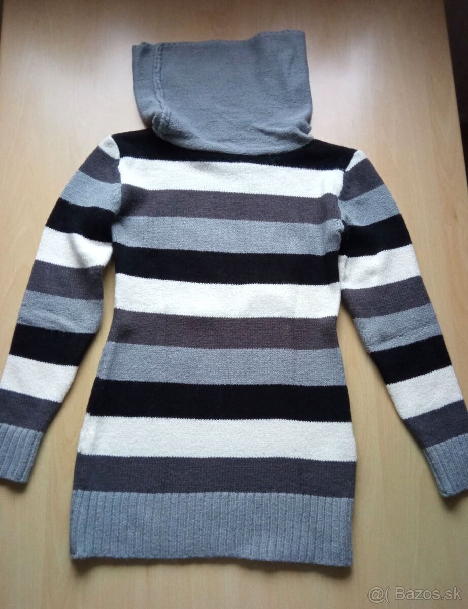 Pruhovaný rolák (šedá + biela + čierna) - 5