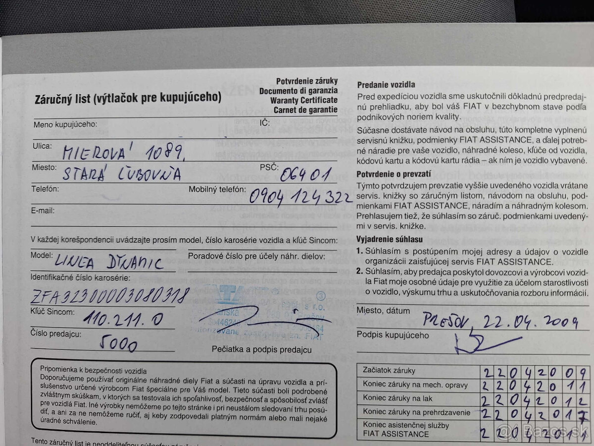 Predám Fiat Linea 1.3 nafta 66kw. - 5