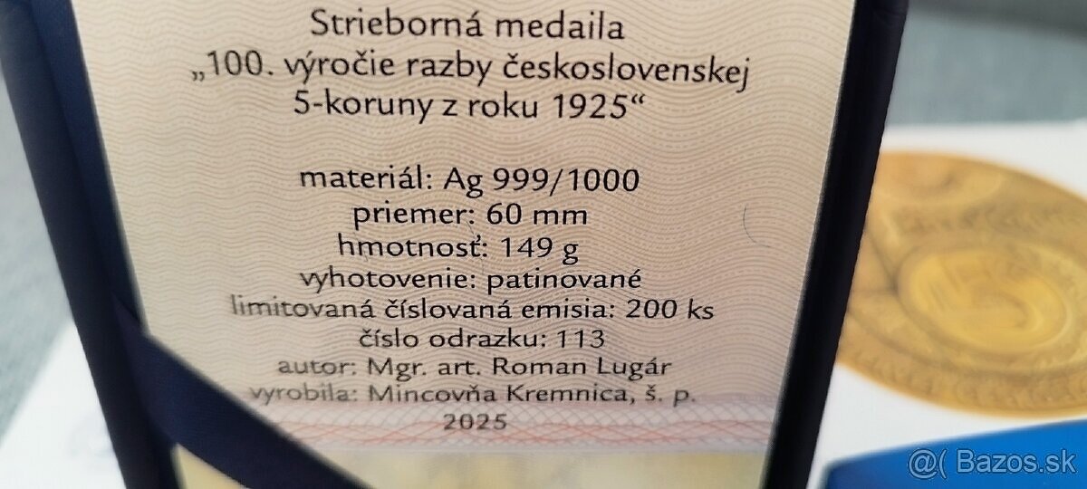 Strieborná medaila 5 Kč - 5