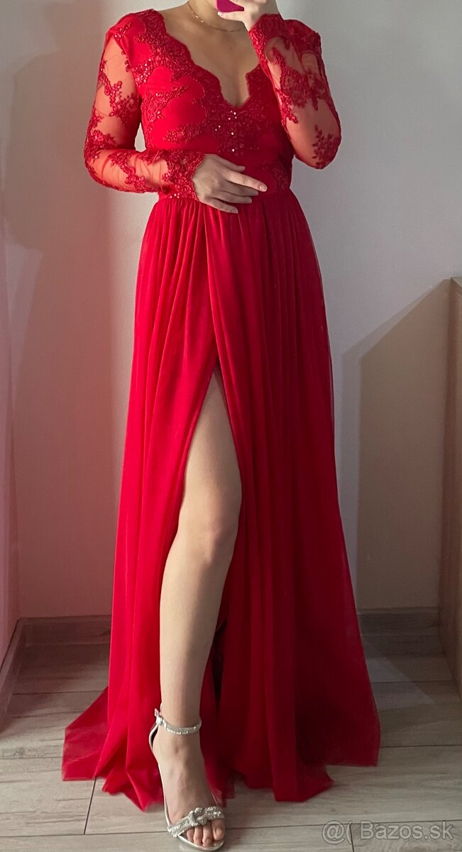 Červené spoločenské šaty 36/S - 5