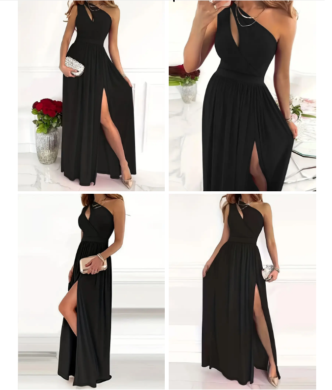 Čierne šaty na jedno rameno s opaskom, veľkosť M - 5