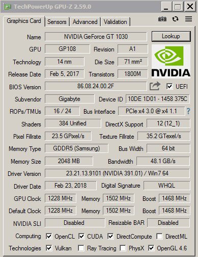 GIGABYTE GeForce GT 1030 Low Profile 2G - 5