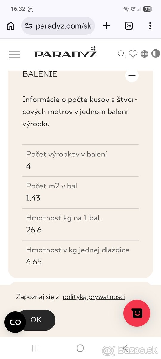 Gresova dlazba zn. PARADYZ - 5