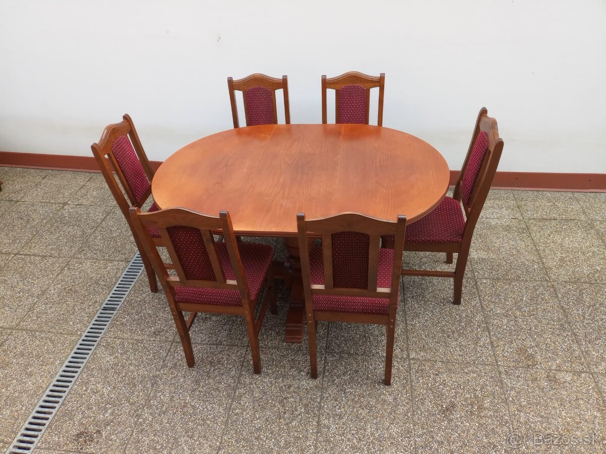 Rustikální jídelní set, rozkládací stůl, 6 židlí, masív - 5