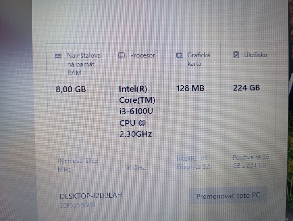 predám Lenovo thinkpad x260 ,Intel(R) Core™i3 , 8gb ram - 5