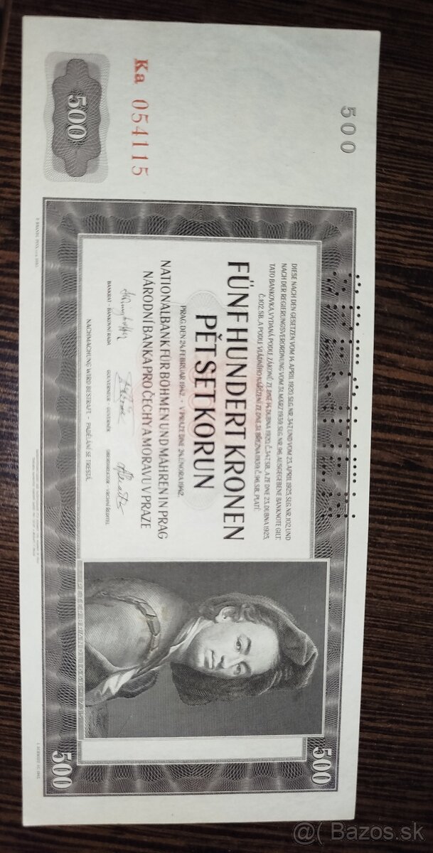 500 korún 1942 Protektorát. SPECIMEN Top stav - 5