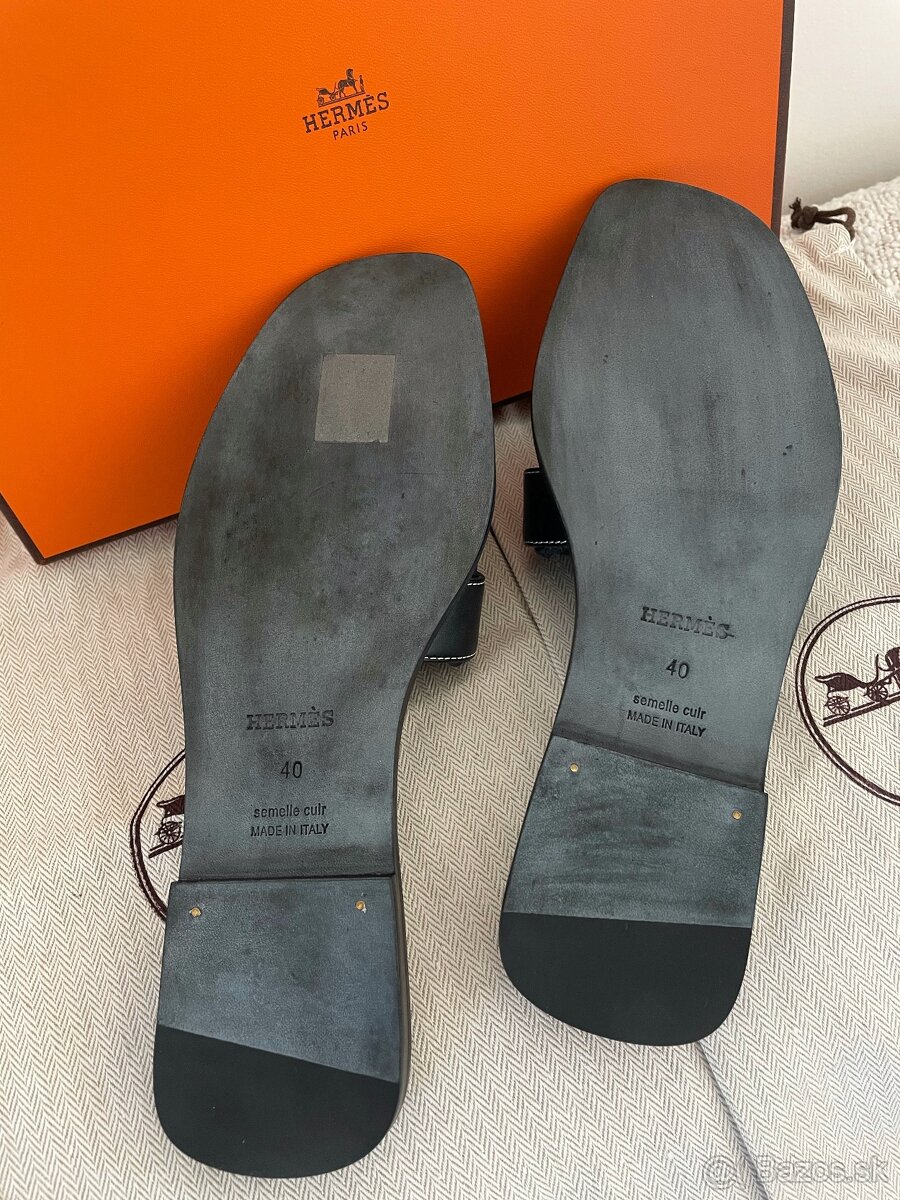 Originál Hermès Oran kožené šlapky, veľkosť 40 - ako nové - 5