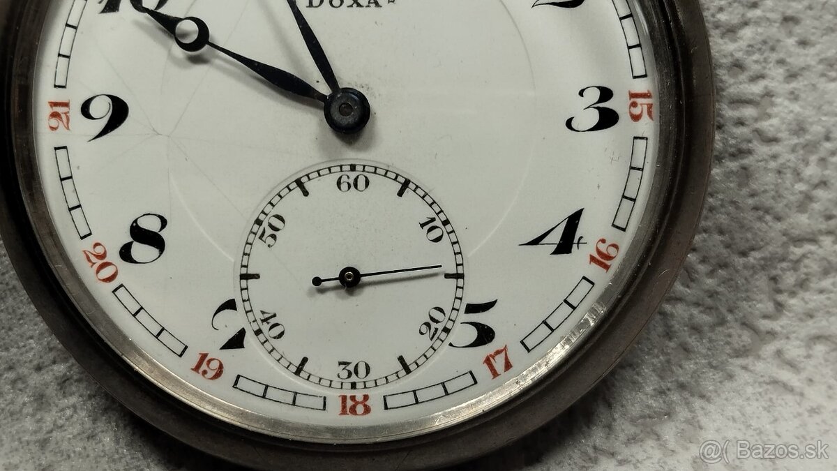 Starožitné pánské švýcarské kapesní STŘÍBRNÉ hodinky DOXA - 5