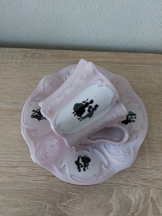 Ruzovy porcelam H&C - salka s podsalkou - 5